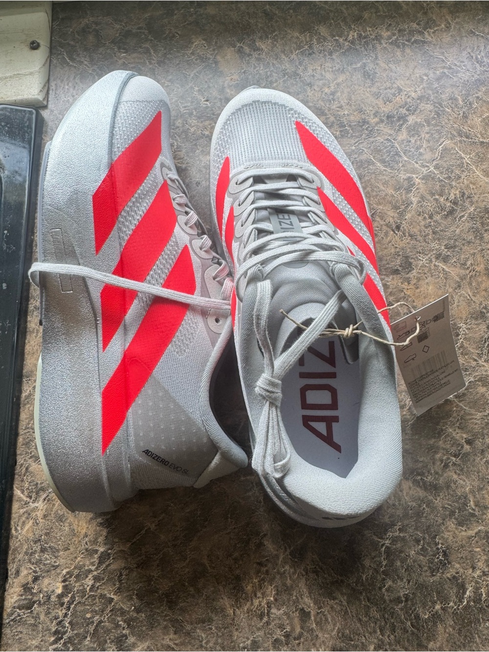 adidas adizero pros grey with Bright Red Stripes